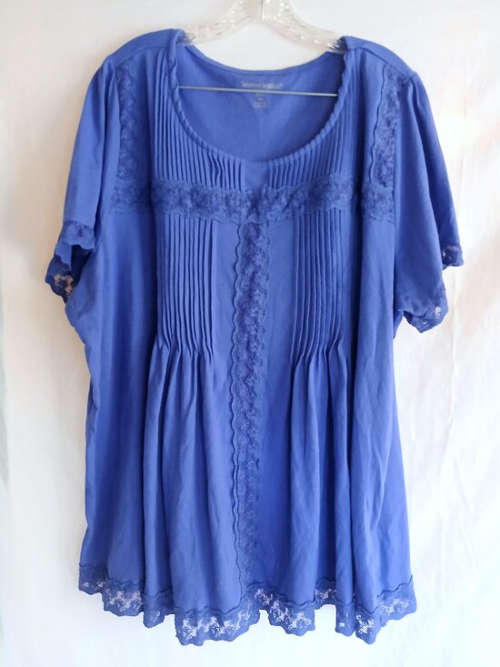Woman Within Tops - Woman Within Lace Trim Top Shirt Plus 2X Boho Feminine Flowy Purple Lavender